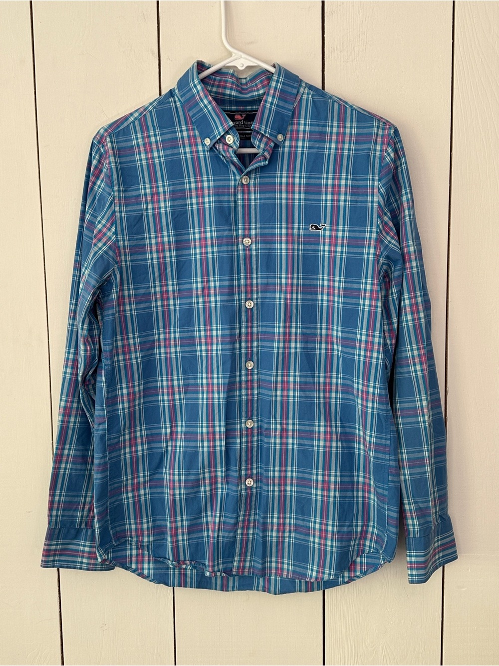 Vineyard Vines Plaid Check Button-Up Small Blue Pink Preppy